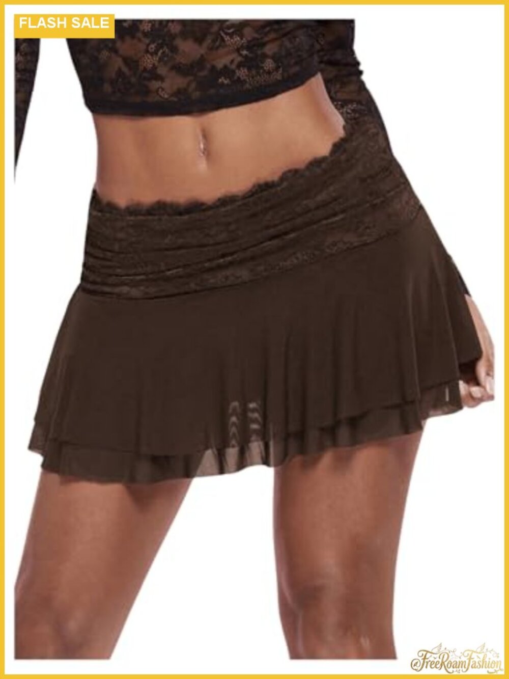 Women's Lace Mesh Y2K Mini Skirt Layered Ruched Ruffle Low Waist Coquette